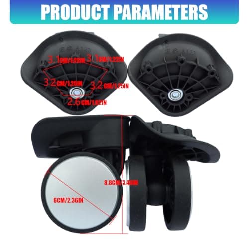 swynrf Luggage Replacement Wheels Pair Spinner Wheel Set with Mounting Plate, 2.36in Diameter, Black Suitcase Repair Assemblies — view 2