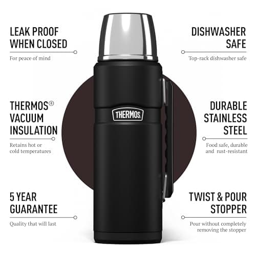Thermos Stainless King Matt Black Drinks Flask (1.2L) 24h Hot | 24h Cold — view 2