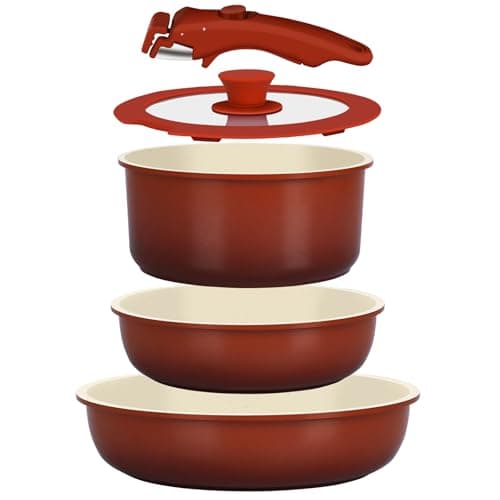 GiPP 5PCS Pots and Pans Set Non Stick with Detachable Handle