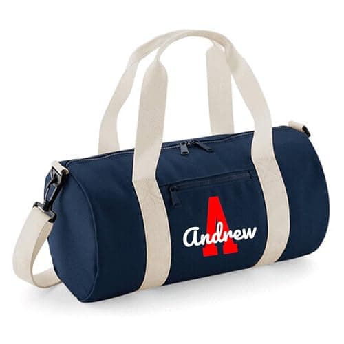 Always Looking Good Personalised Name & Initial Barrel Bag for Boys & Girls, 12L Durable Training Holdall Bag, 20x20x40cm Stylish Storage for Sports & Travel Gear - Navy