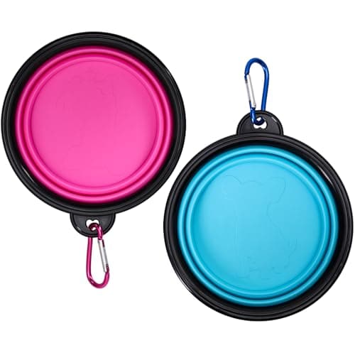 Aruicheng Collapsible Dog Bowl - 2 Pack Portable Dog & Cat Food & Water Bowls with Carabiner - 350ml