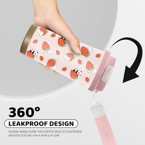 NEIUJADK Strawberry Stainless Steel 2-in-1 Lid Coffee Tumbler 18 oz Cute Strawberries Print Insulated Travel Coffee Mug Strawberry Themed Gifts for Women Girls Birthday Christmas — view 6