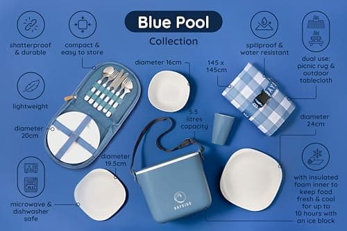 BAYSIDE Blue Pool Picnic Blanket, 145 x 145cm Water Resistant, Picnic Rug & Outdoor Tablecloth Dual Use Foldable Compact Travel Blanket, Easy to Wipe Clean. — view 6