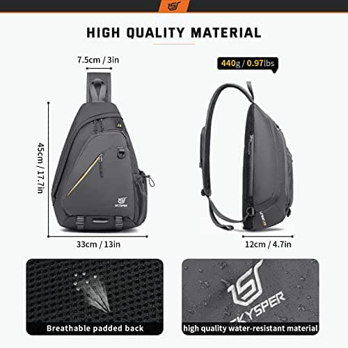 SKYSPER Sling Laptop Bag (Up to 13 Inch) - 18L Crossbody Sling Backpack Travel Shoulder Bag Hiking Daypack for Men Women(Darkgrey) — view 4