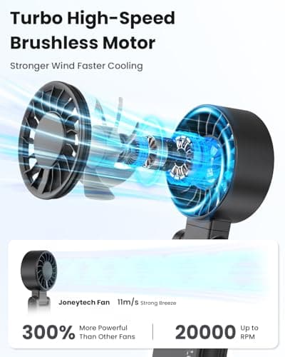 Joneytech Turbo Hand held Fan, High-Speed Portable Fan with Strong Airflow 4-in-1 Mini Small Clip/Neck/Desk/Travel Fan 360° Rotation Rechargeable Personal Fan for Travel Holiday essentials(Black — view 4