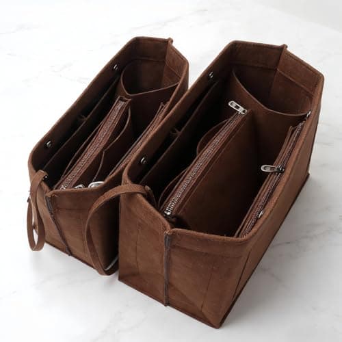 AIYJWXINP Bag Insert Organizer, Handbag Organiser Insert, Multi-Pocket Felt Handbag Organizer With Zipper for Insert Wallet Organizer, Folding Tote Bag Organizer Insert for Longchamp (brown, M) — view 6