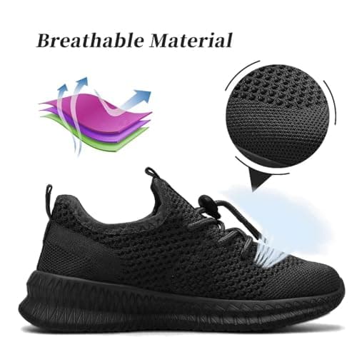 AZSDXS Boy’s & Girl's Trainers Slip-On Kids Trainers Outdoor Sports Kids Shoes Running Tennis Sneakers Non Slip Athletic Shoes PE Trainers A Black — view 2