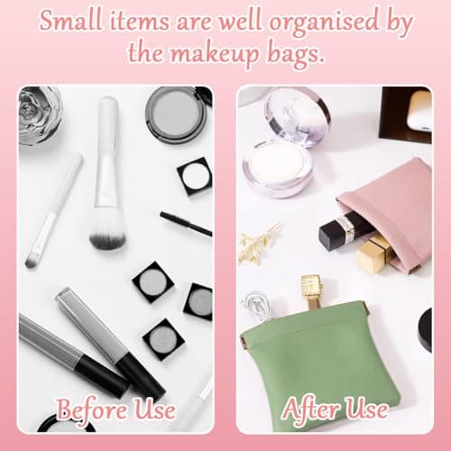 10Pcs Snap Closure Organizer Pouch, XingyLi No Zipper Leather Pocket Cosmetic Bags, Waterproof Portable Mini Makeup Bag, Self Closing Coin Purse Squeeze Travel Pouch for Headphones Jewelry Glasses — view 5