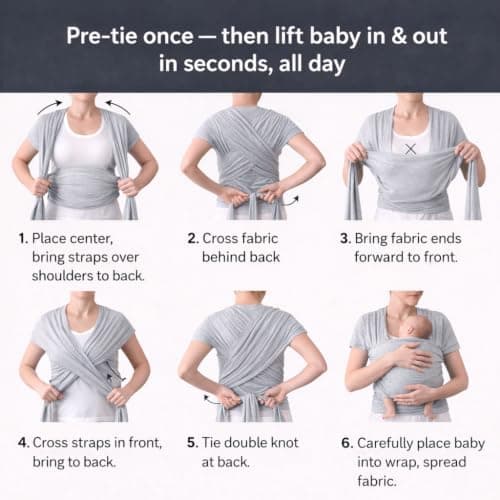 Trekki Pocket Wrap™ Baby Sling Carrier, Newborn to Toddler, Grey — view 3