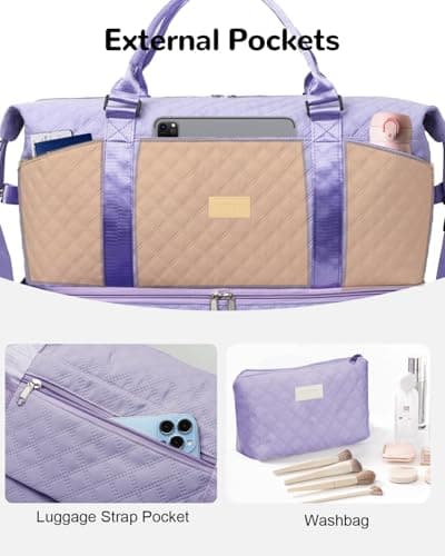 Outplea 50L Travel Duffel Bag Women, Large Weekend Overnight Holdall Bag with Toiletry Pouch, Maternity Hospital Bags with Shoe Compartment & Wet Pocket, Purple — view 4