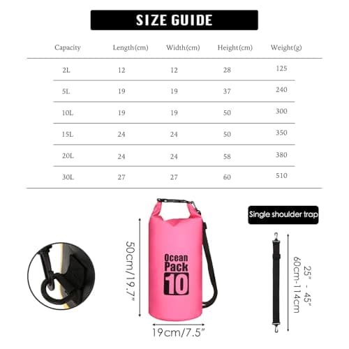MORAINJAY 10L Rose Red Dry Bag,Waterproof Bag with Single Adjustable Shoulder Strap,Middle Capacity Dry Sack 2L 5L 10L 15L 20L 30L for Outdoor Camping,Rafting,Swimming,Boating,Surfing — view 2
