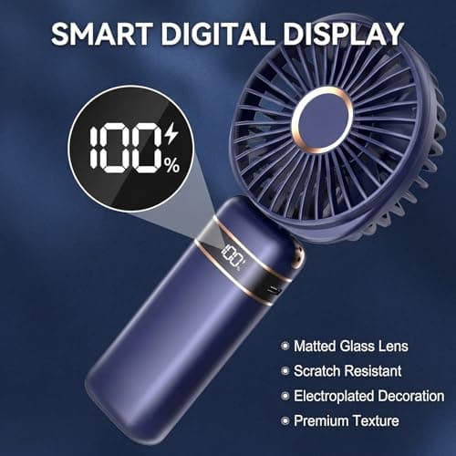 CNMTCCO Handheld Fan Rechargeable, Portable Fan with 5 Speeds 3600mAh, Foldable Desk Fan with LED Display, Personal Hand Held Fans, Powerful Mini Fan for Home Office Outdoor Travel Camping (Blue) — view 4