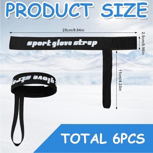 Adjustable Ski Gloves Straps 6 Pack Nylon and Polyester Stretch 10" x 1" Black with Hook and Loop Strap for Hiking, Skiing, Snowboarding, Winter Sports — view 2