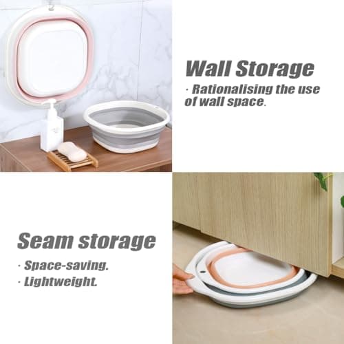 5L Collapsible Washing Up Bowl - Folding Hand Wash Basin, Plastic Washing Up Bowl, Retractable Water Storage Basin, Portable Food Storage Camping Bowls, Multipurpose Outdoor Travel Basins (M Grey) — view 5