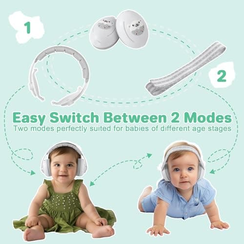 BEBOAN 2-in-1 Baby Ear Muffs Noise Protection Adjustable Headphones, Grey — view 3
