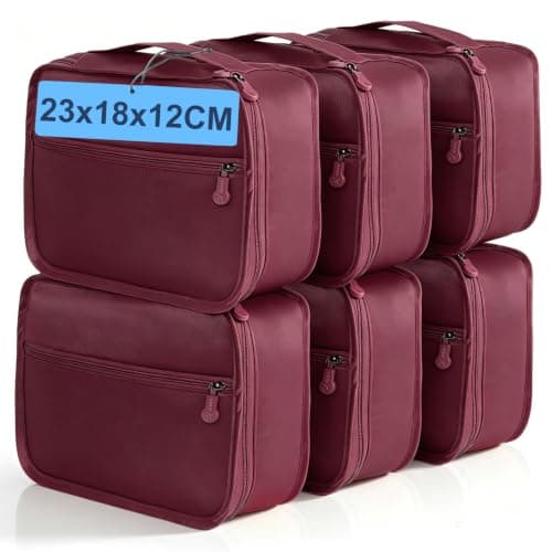 Mini Packing Cubes 6 PCS, 23x18x12CM Same Size Suitcase Organiser Bags, Packing Cubes for Suitcases Mini Set Only (Weinrot, 6 x Mini)