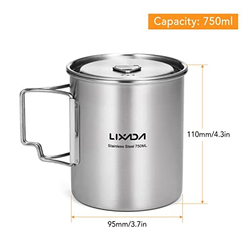 Lixada Camping Water Cup with Foldable Handles and Lid 750ml Stainless Steel Mug Hanging Pot for Camping Hiking Backpacking Picnic — view 6