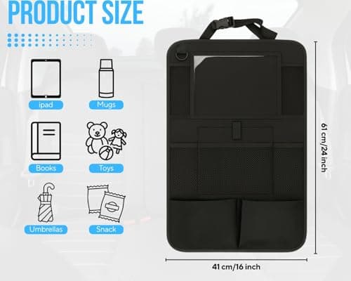ds. distinctive style Car Backseat Organizer Back Seat Storage With Touch Screen Tablet Sleeve 9 Pockets Kick Mats Water Resistant Travel Organizer For Daily Travel 2 Pack Black — view 3