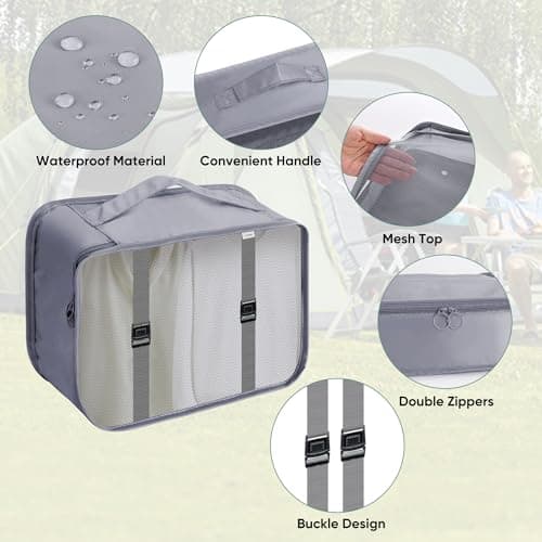ASAB 9Pcs Packing Cubes for Travel Suitcases Portable Space Saving Double Zippered Suitcase Organiser Bags with Buckle Design Shoes Cosmetics Toiletries Waterproof Luggage Cubes Storage Bags (Grey) — view 5
