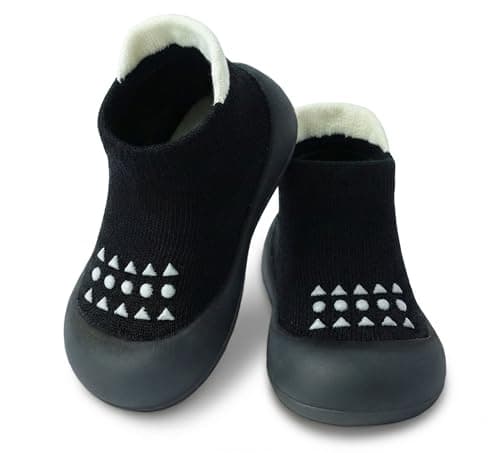 Dookeh Baby Shoes Boys Girls First Walking Shoes Non Slip Soft Sole Sneakers Toddler Infant Babygirl Sock Shoes (A2-Black, UK Footwear Size System, Toddler, Age Range, Medium, 12 Months, 18 Months)