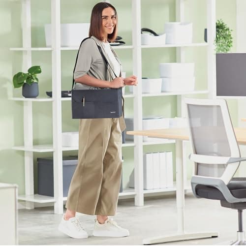 Leitz Fabric Compact Hot Desking Work Bag, Foldable Laptop Bag for Stationery & Accessories, w. Adjustable Carry Handles, 370 x 210 x 220 mm, Velvet Grey, 65760089 — view 3