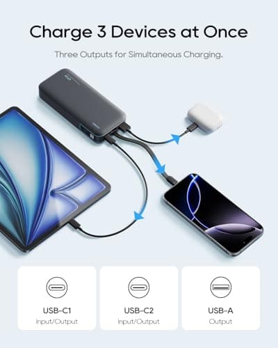 CUKTECH CP24 20,000mAh Power Bank with Built-in USB-C Cable, 40W PD Fast Charging Portable Charger, 3-Port Battery Pack for iPhone 17/16, Samsung S26/S25, iPad Pro, MacBook Air — view 5