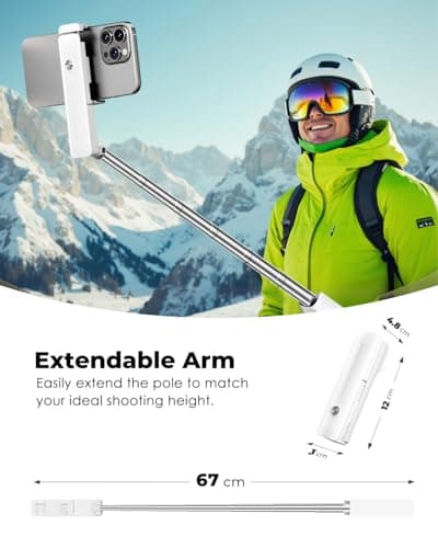 Viozon Selfie Stick, Compatible with 4-7" Phone, Phone Holder, Wireless Remote Control Button, Ergonomic Handle, Extendable up to 67cm, 3x4.8x12cm Mini Size, 110g Lightweight, Travel, Filming — view 4