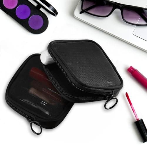 2 Pcs Small Make Up Bag,Mini Mesh Makeup Bag Organizing Pouch Nylon Small Purse Portable Electronics Accessories Multi-Functional Cosmetic Case Storage Makeup Bags Offices Travel Kit — view 4