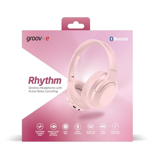 groov e Rhythm Wireless Headphones - Active Noise Cancelling Headphones with 32Hrs of Audio Playback - Bluetooth & 3.5mm Audio Jack - Pink — view 6
