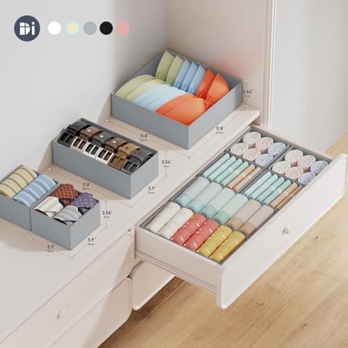 DIMJ 12 Pack Drawer Organisers Foldable Storage Box Fabric Drawer Dividers Wardrobe Storage Organiser Storage Cubes for Bras, Socks, Underwear, Ties, Scarves, Cosmetics — view 3