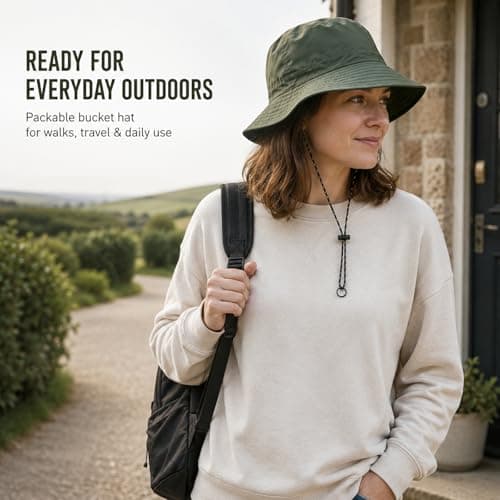 Packable Bucket Sun Hat with Wide Brim & UPF50+ Protection for Outdoor Use - Foldable Waterproof Quick-Dry Breathable Hat with Adjustable Chin Strap for Men Women Travel Hiking Camping — view 2