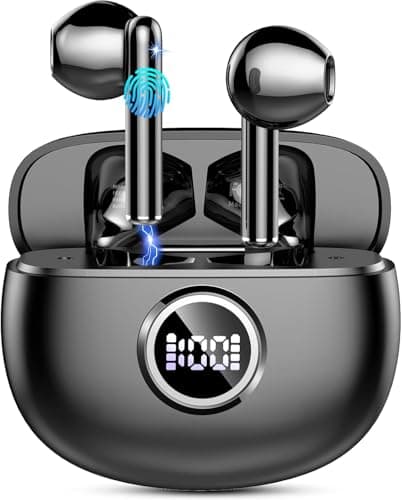 Wireless Earbuds, Bluetooth 5.4 Headphones 2024 Wireless Headphones with Deep Bass, New Mini Bluetooth Earphones in Ear 4 ENC Mic, Noise Cancelling Ear buds 30H Bluetooth Earbud Dual LED Display, Cyan