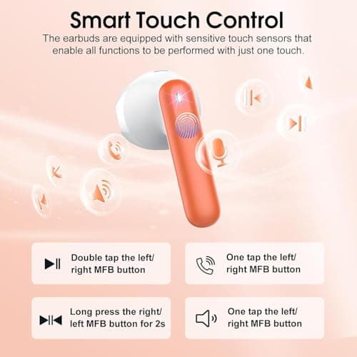 Wireless Earbuds with 6D Stereo, Bluetooth Headphones for Work,Sport Orange — view 4