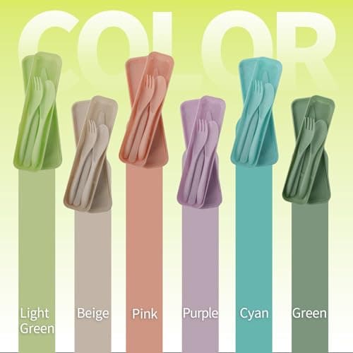 DIYJEP 6 Sets Travel Cutlery Set with Case, Portable Utensils(6 Colours) — view 5