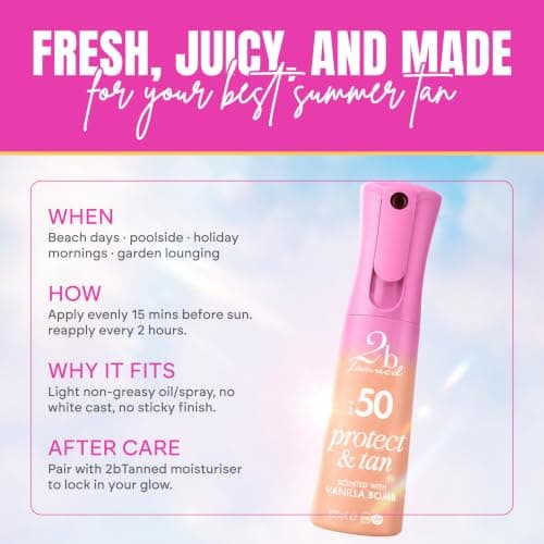 2bTanned Protect & Tan SPF 50 Dry Tanning Oil (100ml Travel Size), 2in1 Tanning Accelerator and Sunscreen with Tyrosine and Vitamin E, Nourishing Coconut & Jojoba Oil, UVA & UVB, Vanilla Bomb — view 5