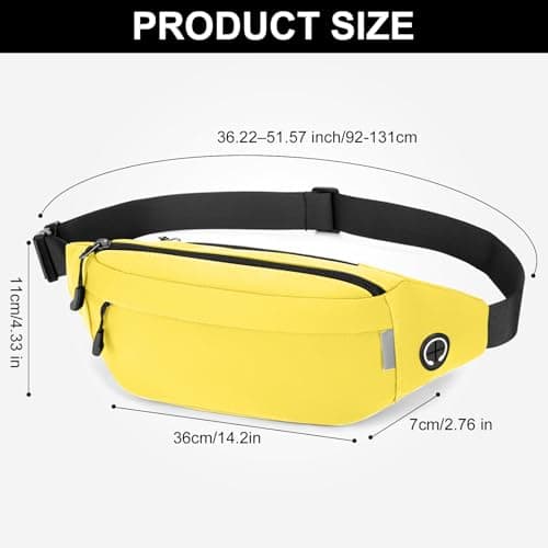 RISIPU Bumbags for Ladies Men,Waterproof 3 Zip Pockets Waist Bag with Headphone Jack and Adjustable Strap,Lightweight Bum Bag for Sport Running Hiking Cycling Travel ，Yellow — view 3