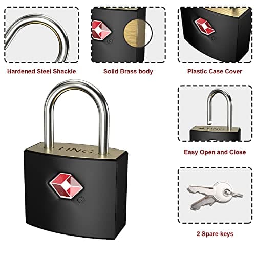 TSA Luggage Locks with Keys, [4 Packs][8 Keys] Diyife Key Travel Locks, Suitcase Padlock for Luggage, Keyed Luggage Locks Brass for Gym Lockers, Laptop Bags,Travel Suitcases（Black — view 4