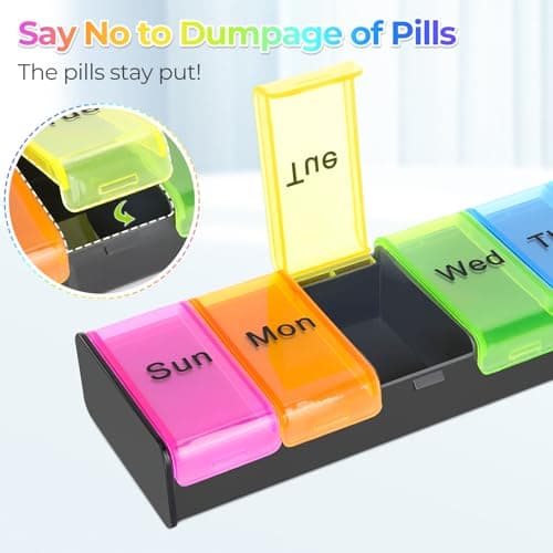Alyvisun Pill Box 7 Day 1 Times a Day, Weekly Tablet Organiser, Travel Daily Pill Box Organiser 7 Day, Large Pillbox Tablet Box Portable Pill Case Tablet Dispenser for Travel Work, Black — view 5