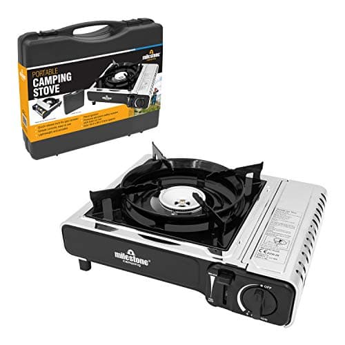 Milestone Camping 18949 Portable Gas Camping Stove with Carry Case/Gas Powered/Lightweight & Portable/Camping/Festivals/Fishing Trips, Grey