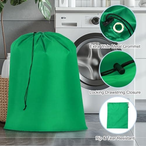 sourcing map Laundry Bag with Drawstring Closure 27"x22" Green — view 4