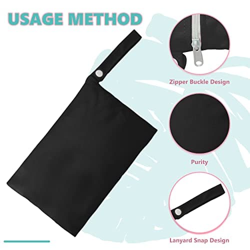 CHEERYMAGIC Wet Bag, Baby Cloth Nappy Wet Bags Waterproof Wet Dry Bag Outdoor Organiser Bag for Baby Items 2 Zipper Pockets Washable Travel Dry Wet Bag for Beach Pool Daycare Gym A4-CSNBD (Black) — view 3