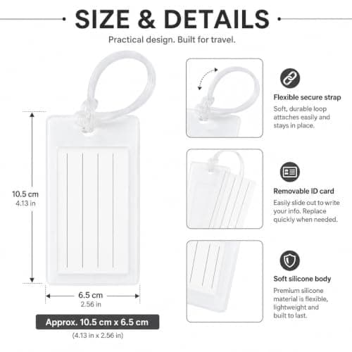 Luggage Tags 10 Pack, Flexible Travel Bag Tags with ID Name Cards and Secure Straps, Colourful Baggage Labels for Suitcase Backpack Hand Luggage Backpacks 10 Colors (10pcs) — view 2