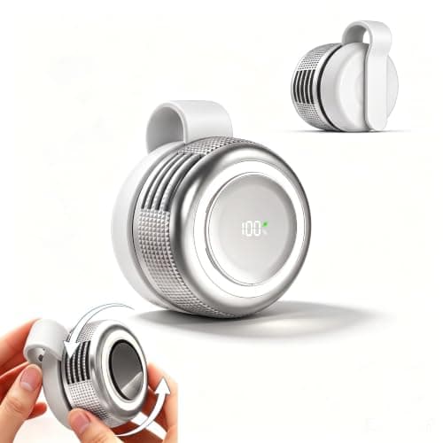 Portable Clip-On Fan with LED Light,Ultralight Mini Fan,5 Speeds Silent Bladeless Neck Fan,360° Rotatable Collar Waist Fans,USB Rechargeable,Hands Free,Power Display,for Outdoor,Travel,Summer,White