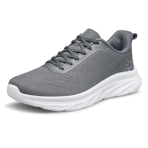 YHOON Mens Walking Trainers Casual Breathable Running Shoes Sport Athletic Sneakers Gym Tennis Slip On Comfortable Lightweight Trainers Grey Size 10.5