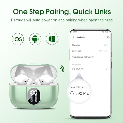 Csasan Wireless Earbuds, Bluetooth 5.3 Headphones HiFi Stereo, 40H Playtime, Wireless Earphones with ENC Noise Cancelling Mic, IPX7 Waterproof Bluetooth Earbuds LED Display, Touch Control, Green — view 6