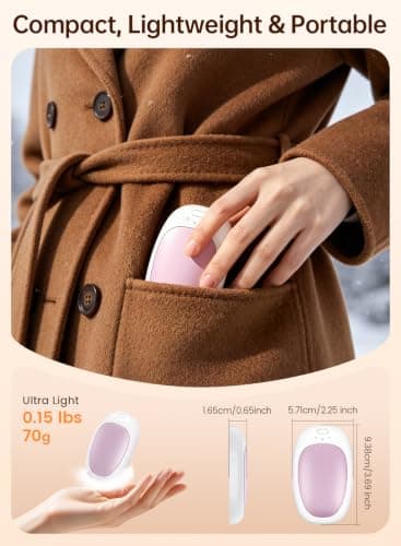 Wasuka Hand Warmers Rechargeable 2 Pack, Electric Handwarmers Reusable with 3 Heat Settings, Portable USB Hand Warmer, Pocket Heater for Golf, Camping, Outdoor, Winter Gifts for Men Women (Pink) — view 3