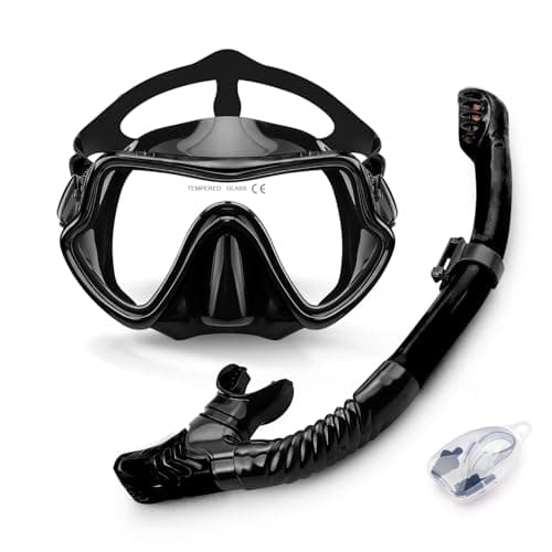 Vogista Snorkeling Gear for Adults, Dry Top Snorkel Set 180° Panoramic View Snorkel Mask Set, Anti-Leak and Anti-Fog Diving Mask for Snorkeling, Swimming, Travel - Black