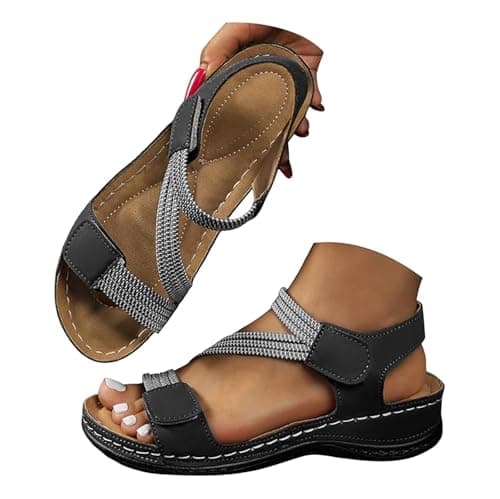 ziubauyke Orthopedic Sandals For Women Summer Arch Support Slip On Sandal Wide Fit Walking Platform Open Toe Sliders Adjustable Strap Wedge Sport Shoes Beach Outdoor Ladies Sandals Size 6 Uk
