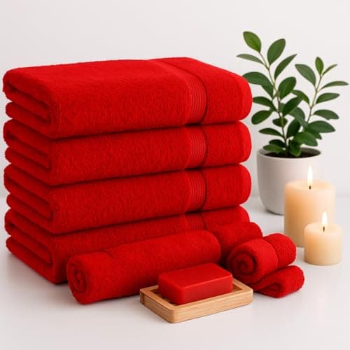 Diamond Tex Egyptian Multicolour Towels - Super Soft Luxury Bath Towels Large - 600 GSM Lint Free Fast Drying Towel for Gym Salon, Spa & Hotel Quality (1, Hot Red)
