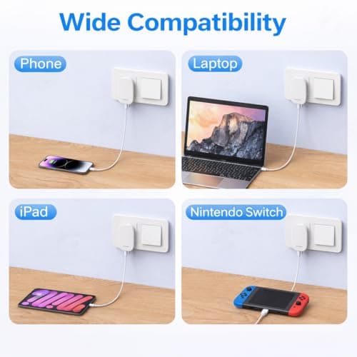 Ultra Slim 30W USB Wall Charger Plug UK Foldable Fast Charging Adapter, Dual Port USB-A + USB-C, Compact Travel Charger for iPhone, iPad, Samsung, Laptop, Nintendo Switch (White) — view 5